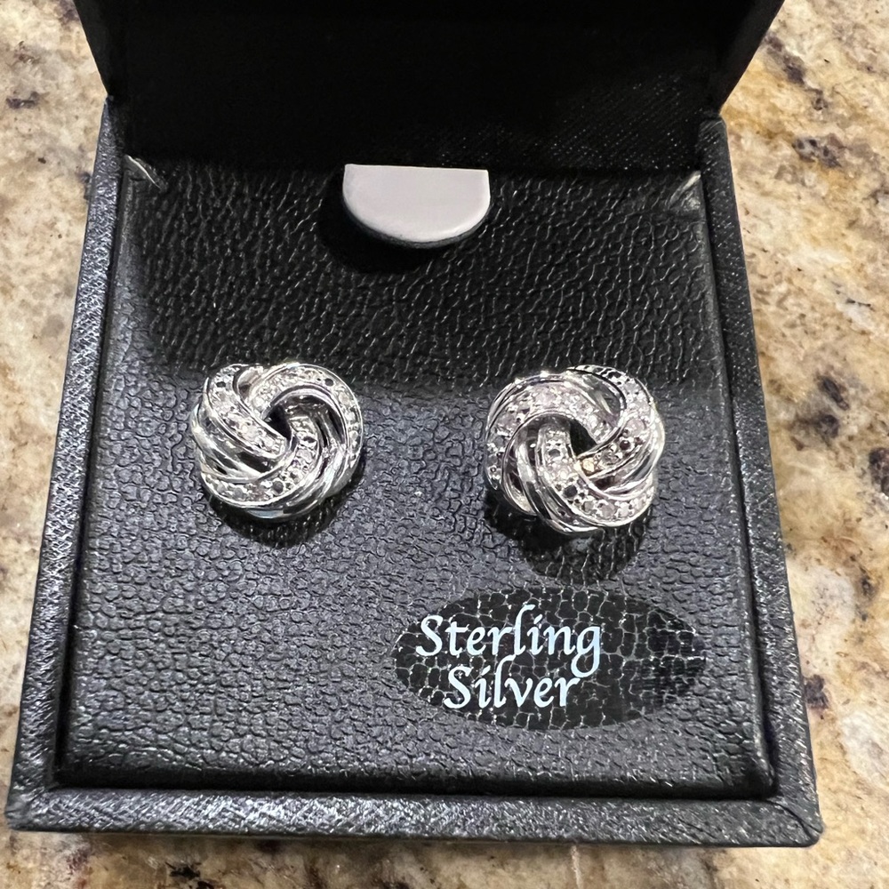 Diamond Love Knot Stud Earrings (1/10 ct. t.w.) in Sterling Silver